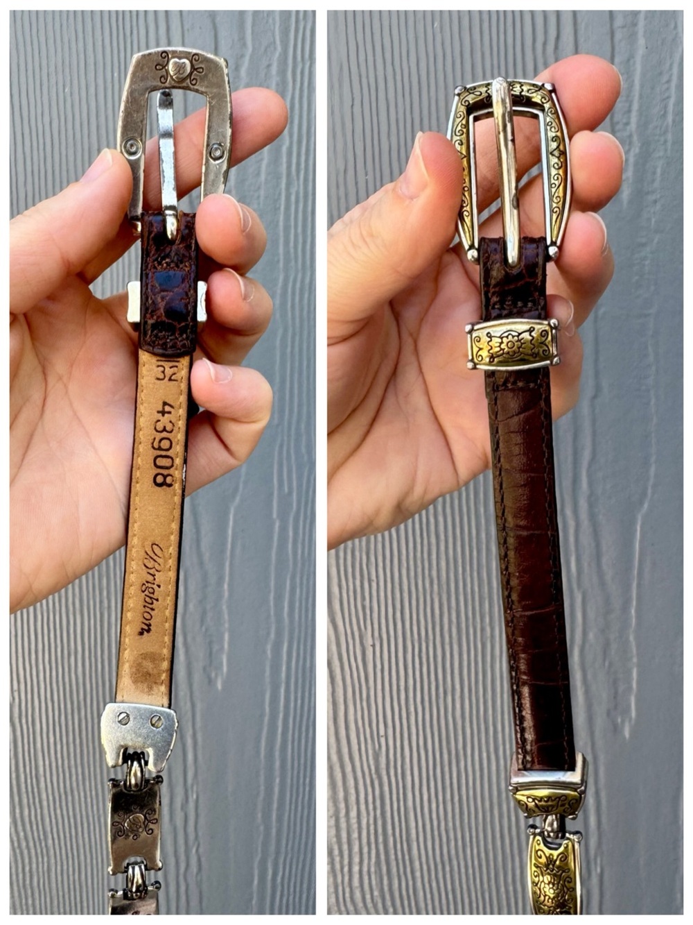 Brighton Western Brown Leather Croc-Embossed Concho Belt, Silver & Gold sz. 32 - Picture 5 of 16